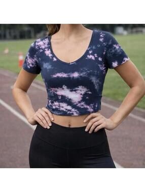 Lululemon Align Crop T-shirt  Circulate Tie Dye Mineral Blue Active Gym Size M